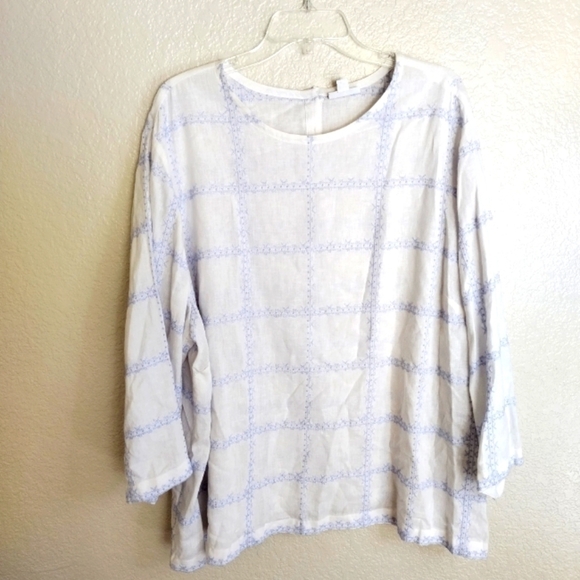 J. Jill crew neck embroidered linen blend blouse sz 3X - Picture 1 of 9
